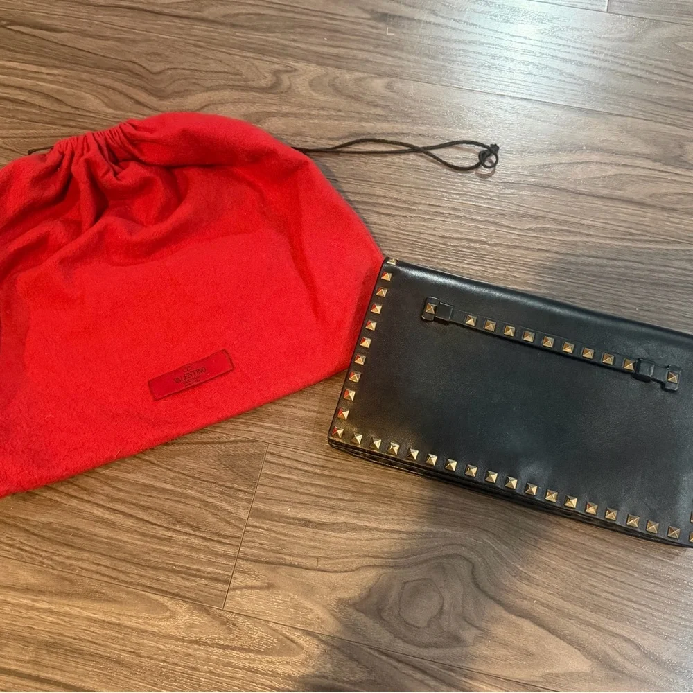Valentino Rockstud Leather Clutch with Gold Accents - Picture 2 of 9